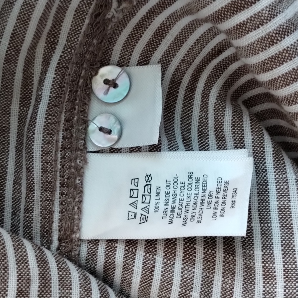 Size Small Tahari 100% Linen Brown And White Striped L/S Shirt Dress - Picture 6 of 12